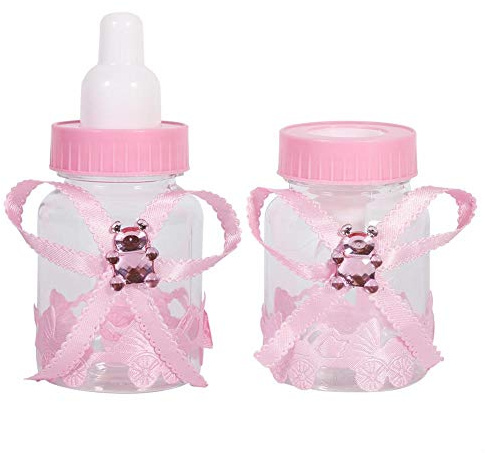 50 Stücke Süßigkeiten Schokoladenflaschen Box, Baby Shower Favor Mini Süßigkeiten Flasche Geschenkbox Mädchen Baby Geburtstagsfeiern Dekoration(Rosa)