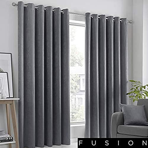 Fusion Strata Woven Eyelet Lined Curtains, Charcoal, 90 x 108 Inch, 100% Polyester, W229cm (90) x D274cm (108)