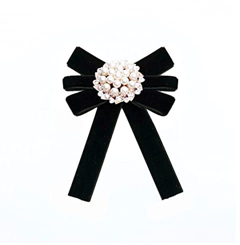 Broche en Strass en Fausse Perle Noud Papillon Pré-Noué Noeud Broche Cravate Vintage Décoration de Robe Chemise Col Broche Bowknot Ornement de Vêtements pour Femmes Filles Fête Mariage (Noir)