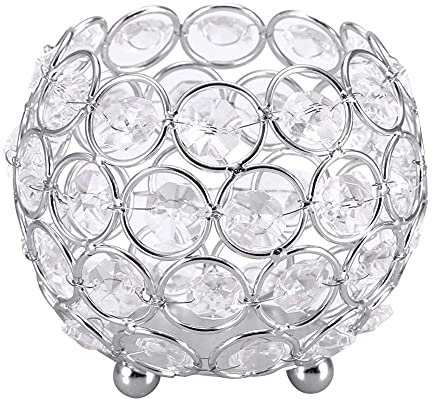 Silber Kristall Teelicht Kerzenhalter, Kerzenständer Silber Kristall Deko, Modernes Schlafzimmer Kerzenhalter für Hochzeiten Party (10cm-Silber)