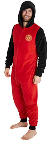 Manchester United F.C. Mens Onesies Fleece Mens Pyjamas, Football Gifts For Men (Red, M)