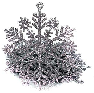 Creativery Weihnachtsschmuck Glitzer Schneeflocken Kunststoff 10cm x 10 Stück Anhänger Farbauswahl: grau 080