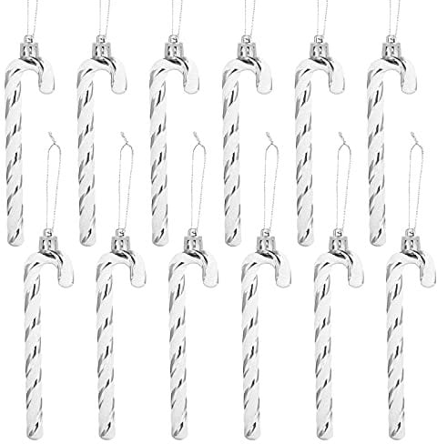 GWHOLE 12 Stück Zuckerstangen Weihnachten Anhänger Weihnachtsbaumschmuck Zucker Stange Weihnachtsdekoration Silber 13cm