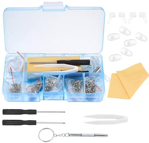 Eyeglass Sunglass Glasses Repair Tool Kit,500 Pcs Spectacles Repair Screws Set with Mini Screwdriver, Screws Nuts, Silicone Nose Pads, Tweezer, Screwdriver set