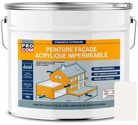 PRO COM Peinture façade crépi, façade à relief, imperméabilisation et protection des façades - Durable jusqu'à 10 ans 10 litres