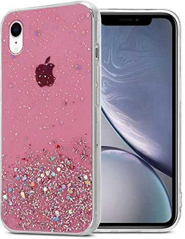 cadorabo Etui Compatible avec Le Apple iPhone XR en Rose avec Paillettes - Housse de Protection en Silicone TPU Flexible avec Paillettes Scintillantes - Ultra Slim Back Case