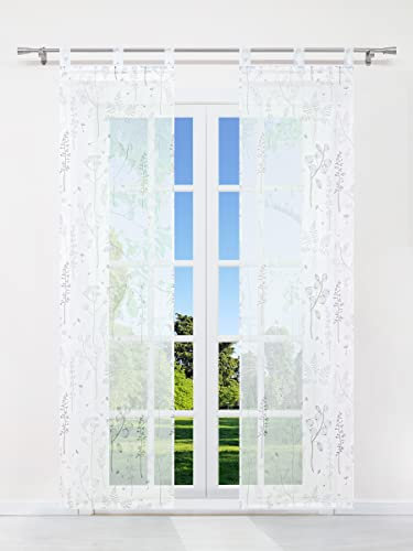 CORLIF Schiebegardinen Laterne Blume Flächenvorhänge Set 2er Gardinen mit Schlaufen Schiebevorhang Transparent Vorhang Grau BxH 57x225cm 2 Stück