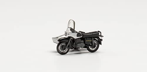 Herpa Motocicleta de Dos Ruedas MZ 250 con Carro en Color Plata/Negro, en Miniatura, para Manualidades, coleccionar y como Regalo, Plateado (053433-006)