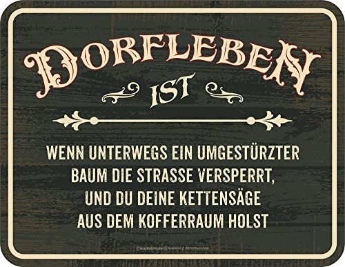 empireposter Dorfleben - Kettensäge - hochwertig bedrucktes Blechschild - Größe 22x17 cm