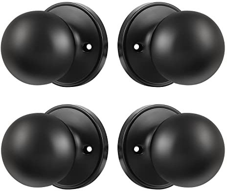 Probrico 4 Pack Black Internal Door Knobs, Single Side Dummy Door Handles, Round Door Lever Handles