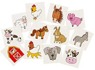 cama24com Bauernhof Kinder-Tattoos 36 Stück als Mitgebsel oder Give-Away auf dem Kindergeburtstag mit Palandi® Sticker
