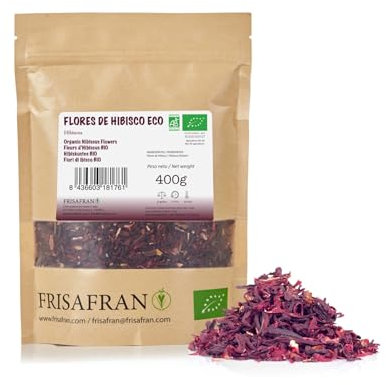 FRISAFRAN | Fiori di Ibisco Bio 400g | puro | naturale | tisane a freddo | essiccato | Fiore della Giamaica | Tè all'ibisco aromatico | Acqua giamaicana | Detox | infusi | Karkade Infuso | Drenante