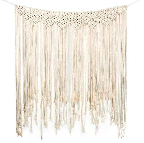 Makramee Wandbehang Dekoration Handmade Baumwolle Woven Wandteppich Böhmische Wanddeko Wandteppich Türvorhang für Wohnzimmer Schlafzimmer Hochzeit Wohnung Dekoration, 115 x 100cm