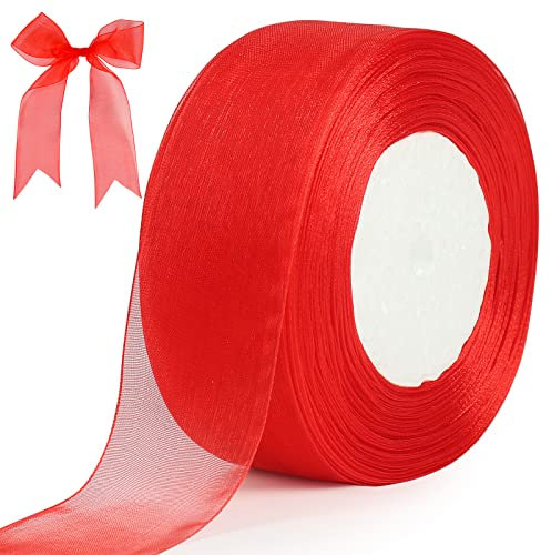 tenn well Geschenkband Rot 40mm, 45M Chiffonband Breit Geschenkband Schleifenband für Geschenkverpackung Brautstrauß Basteln Geburtstag Hochzeit Dekoration