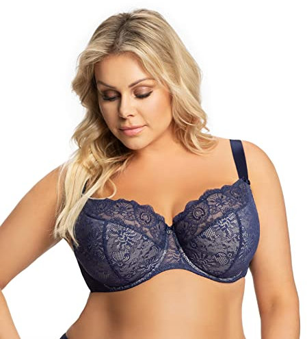 Selente My Secret K357 Reggiseno Coppe Imbottite Taglie Forti Coppe D-I con Salva bucato, Blu Pizzo, 4F