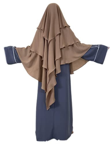 Ramadan Eid Gebetskleidung, langer Khimar-Hijab-Schal, Wickeltuch, 3-lagig, Abaya, Jilbab, muslimischer Islam, Damen, Niqab, Hijab, Braun, Einheitsgröße