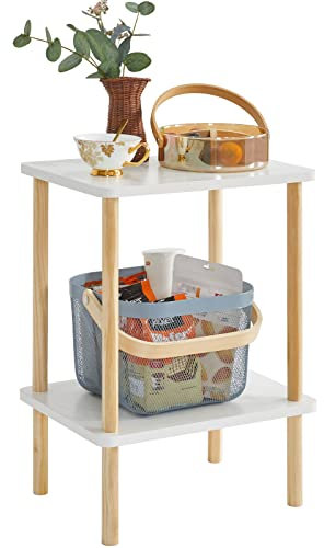 IBUYKE Holz Beistelltisch, Nachttische mit 2 Ebenen, 39x29x53cm, Couchtisch, Sofatisch, für Schlafzimmer, Wohnzimmer, Moderner-Design, Einfache Aufbau, Weiß WST002W