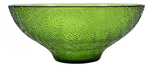 QRATIE Nordische Glas-Obstschale, Vintage Grüne Snack-Süßigkeitsschale, Hohe Große Salatschüssel 10-Zoll-Glas-Rührschüssel Glasgeschirr Mit Grünem Blattmuster