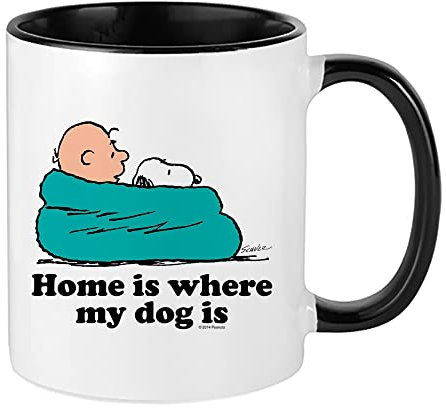 Charlie Brown Home is Where My Dog is, Snoopy Giftm, regalo di compleanno per ragazzo, ragazza, caffè, tazza da tè interna in ceramica colorata da 311,8 g (nero)