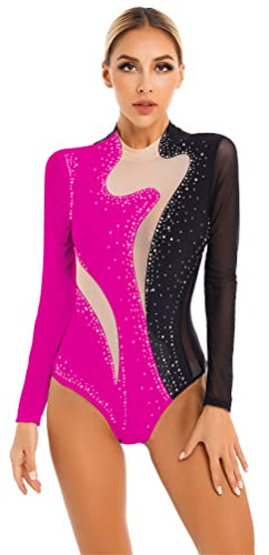 YOOJIA Donna Adulto Body Ginnastica Vestito da Danza Classico Balletto Vestito Pattinaggio Artistico Manica Lunga Body Tuta Leotardo Show
