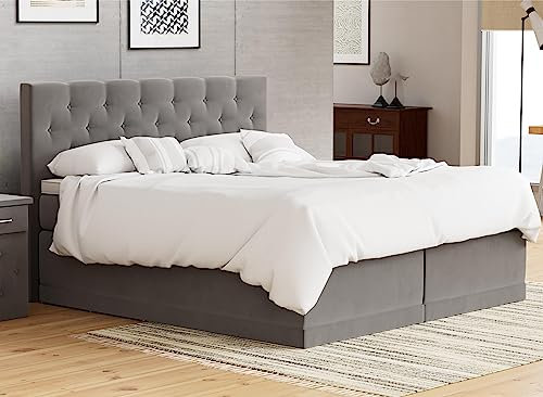 AUKONA Boxspringbett Helena 180x200, Grau H4, 7 Zonen Taschenfederkern-Matratze, H2 H3 H4, Komfortschaum-Topper, Lieferung und Aufbau kostenlos