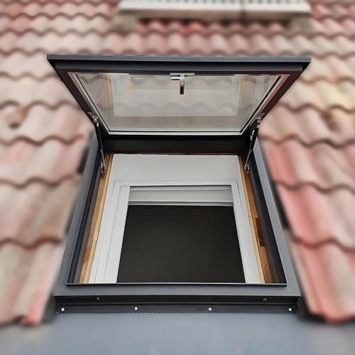Dachfenster und Dachschacht für Keller, Tageslichttür, personalisiertes Mehrwinkel-Dachfenster aus Aluminium (800 mm x 800 mm, elektrische Version)