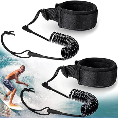 XSHAO® 2 Pièces Leash Surf, Leash Bodyboard 5,5 mm 10 Pieds Laisse Paddle avec Sangle de Pied Fermeture Velcro, pour Planche de Stand Up Paddle et Planche de Surf Noir