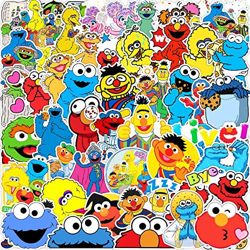Sesamstraße Aufkleber 50 Stück Vinyl Aufkleber für Laptop, Stoßstange, Skateboard, Wasserflaschen, Computer, Telefon, Cartoon-Anime-Aufkleber für Kinder, Teenager, Erwachsene