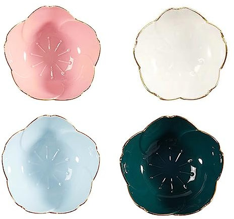 soulnioi Dip-Schüssel-Set, Keramik-Soßenschalen, Sakura-Blumen-Gewürzschüssel, Mini-Dessertschalen, Snack-Serviergeschirr, Mehrzweck-Dip-Schüssel für Sushi, Soja, Snacks, Beilagen – 4 Stück/7,6 cm