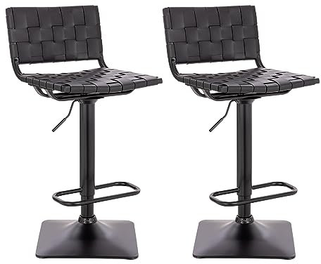 SVITA Colin Barhocker mit Lehne Bar Stuhl Drehstuhl Schminkstuhl Barstuhl höhenverstellbar drehbar Kunstleder Schwarz