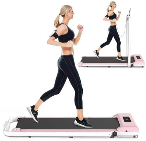 Tapis roulant elettrico pieghevole 2 in 1, tapis roulant 10 km/h, 3,0 HP, tapis roulant extra large 39 cm, con telecomando e schermo LCD, telaio rinforzato e peso massimo di 265 LB (Rosa rosato)