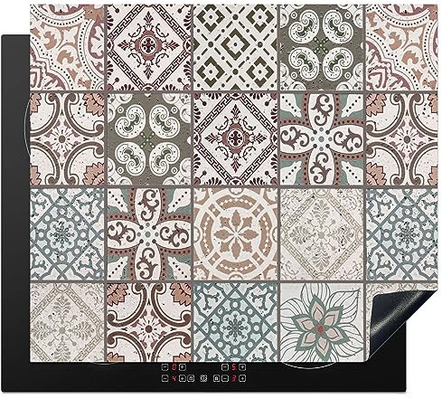 KitchenYeah© Copri Piano Induzione 59x52 cm Cucina Coprifornelli Copertura Protezione Cottura Tutto per la Cucina Mosaico - Marrone - Motivo