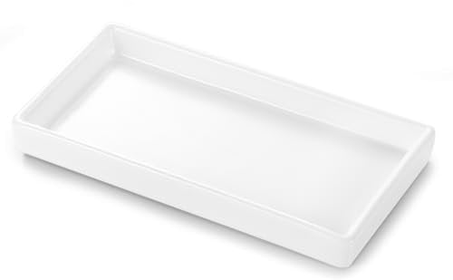 Luxspire Bandeja Decorativa de Baño, Bandeja de Cerámica de Joyas Cosméticos Mini Bandeja Rectangular de Baño para perfumes velas Llaves, Organizador de Tocador Baño Cocina Hogar, 17*9*2 cm, Blanco