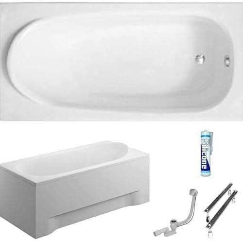 ECOLAM Baignoire rectangle acrylique Medium Polimat 170x75 cm | Tablier en acrylique | pieds siphon + silicone | ensemble complet