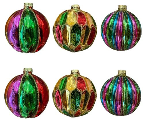 Palline in vetro soffiato multicolor decorazioni per albero di natale addobbi cm8 sfera natalizia set 6 particolari