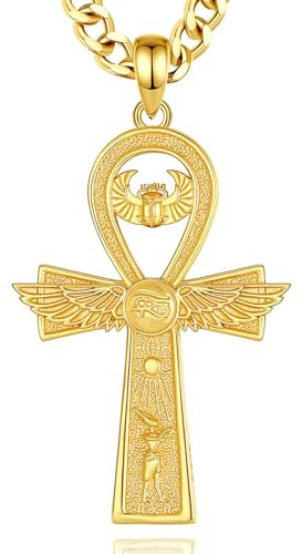 AEONSLOVE Ankh Kette Silber 925 Ankh Kreuz Halskette mit Auge des Horus für Damen Herren Ägyptischer Schmuck Skarabäus Amulett Schutz Anhänger (goldene)
