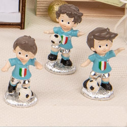 Doni Bomboniere Nascita 12PZ Statuina con Calciatore Maglia Gadget Festa Tema Calcio Pensierini Prima Comunione Finefesta Aprifesta Calamita Nazionale Italia Giocatore Confettata della E Pallone