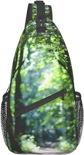 KWQDOZF Sling-Rucksack Umhängetasche Brusttaschen Bäume auf einem Weg bedruckte Sling-Tasche für Reisen Sport