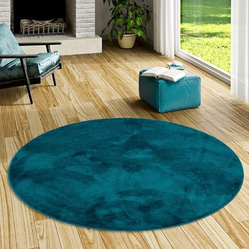 Luxus Super Soft Hochflor Langflor Teppich Rund Flauschig Weich Wohnzimmer Schlafzimmer Melia Petrol