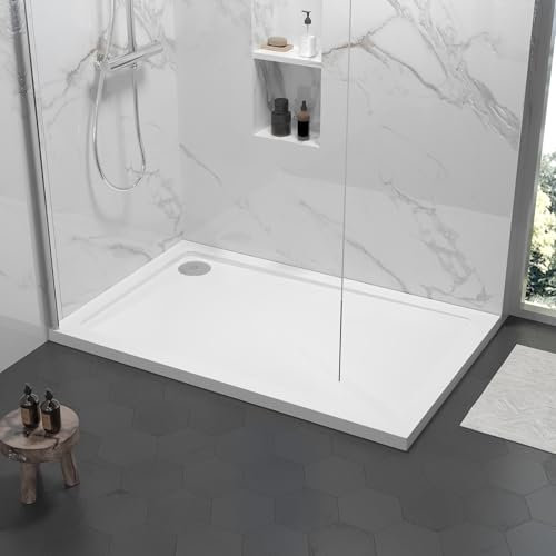 Balterley 1800 x 800 mm Rectangular Shower Tray, Slimline Shower Trays, Durable Stone Resin Base Trays for Bathroom Enclosure Cubicle, Lightweight Rectangular Tray for Wetroom Showers (White)