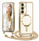 Ethanger Handyband für Samsung Galaxy S24 5G Hülle mit Band + 1 Stück Glas Schutzfolie Transparent Silikon Handyhülle Magnetische Schutzhülle Case zum Umhängen Kordel für Samsung S24 Gold