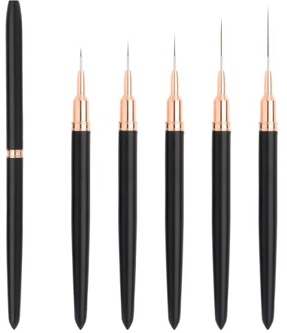 5/8/12/20/25mm Pinceau Nail Art Ongles Professionnel avec Capuchon Bouchon 5 Pièces - LEA-SHALL Pinceaux Liner Ultra Très Fin pour Ongle Gel, Peinture Acrylique, UV Construction, Brosses French Set