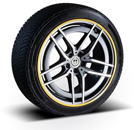 PRIORIM 4x Aluminium Felgenschutzringe (20 Zoll, Gelb) - Kratzfester & Wetterbeständiger Rundumschutz für Autoreifen & Felgen - Effektiver Felgenrand-Schutz