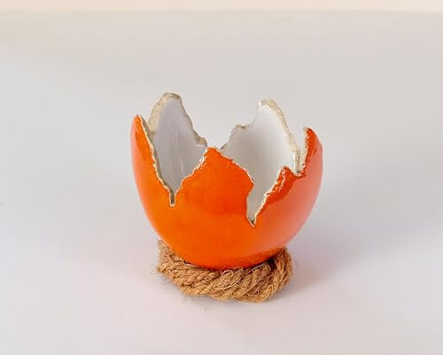 Osterei, Schale aus Keramik, Osterdekoration, Eischale, Blumentopf, handgefertigt aus Ton, orangefarben