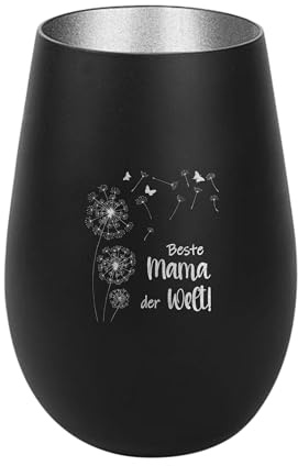Der-Porzellan-Laden Windlicht mit Gravur Beste Mama der Welt | Schwarz Silber, Teelichthalter aus Glas mit Spruch, Tischdeko modern