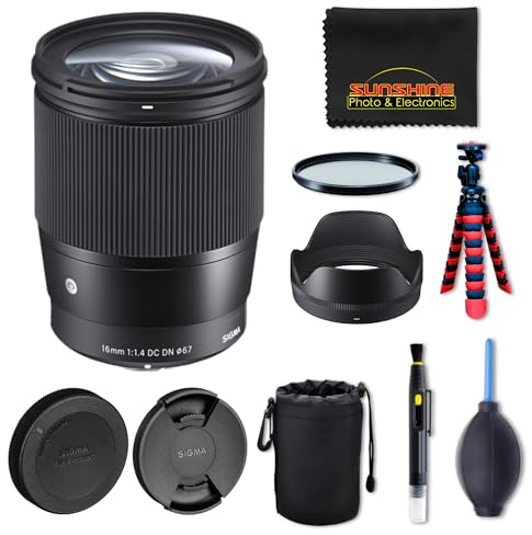 Objectif Sigma 16 mm f1.4 DC DN Contemporary pour Sony E avec forfait Sunshine Pro - 4 ans de garantie du fabricant aux États-Unis