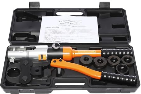 10T Hydraulisch Crimpzange mit 360°-SchwenkZangenkopf, Hydraulisch Presszange Typ V/M Hydraulisches Presswerkzeug Set für PEX-Rohre PB-Rohre Kupferrohre (Typ M)