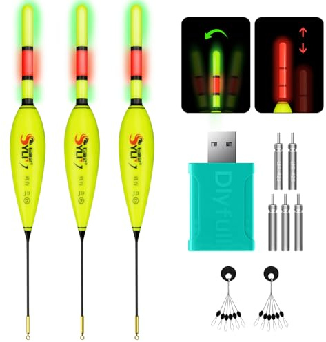 QualyQualy 3 Stück Led Posen Angeln Schwimmer mit Ladegerät und Batterie, Farbwechsel Leuchtposen Set für Tag und Nacht, Angelzubehör Hechtpose 20cm,19.5cm,21cm