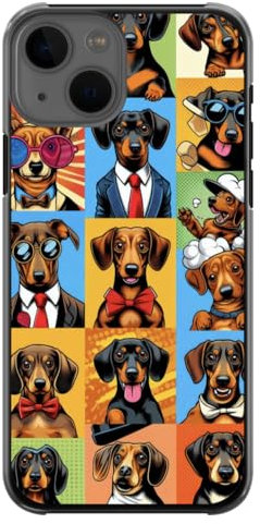 EZB Sausage Dog Dachshund iPhone Compatible Phone Case | Flexible Shock Absorbent Edges Cool Colourful Abstract Pop Art Hard Phone Cover | Pop Art Dachshunds (iPhone 12 Pro) Multicoloured