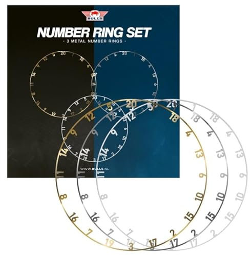 Bull's Metal Number Ring Set 3-teilig - Silber, Weiß und Gold - Verleiht jedem Dartboard eine Moderne Optik - Einfache Installation - Universelle Kompatibilität